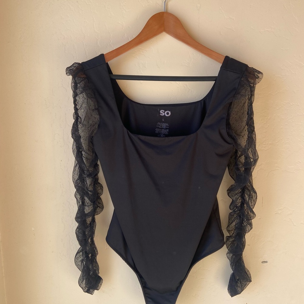 SO Black Bodysuit with Lace Sleeves
